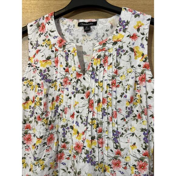 Chadwicks Linen Floral Garden Pintuck Pleating Sleeveless Dress Women’s Size MT - Picture 7 of 7
